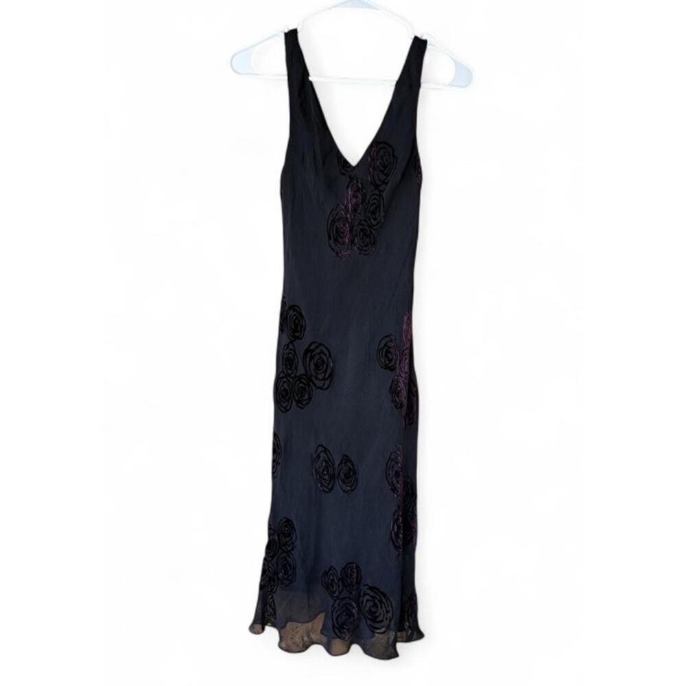 Vintage 90s Jones New York Black Silk Blend Dress Purple Floral Sz 8 Whimsygoth - Picture 2 of 5